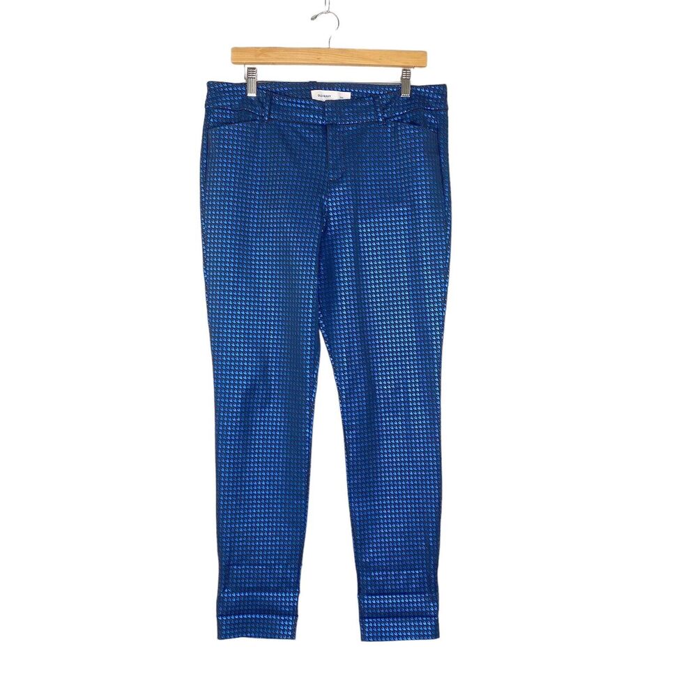 Old Navy Pixie Pants Womens Size 12‎ Mid-Rise Blue/Black Houndstooth Metallic